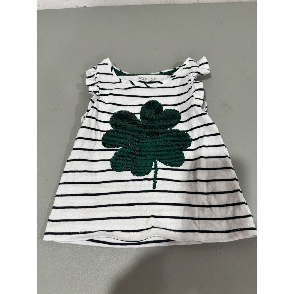 Rachel Zoe Girls Size 4 St Patricks Day Sequin Shamrock Striped Ruffle Top White